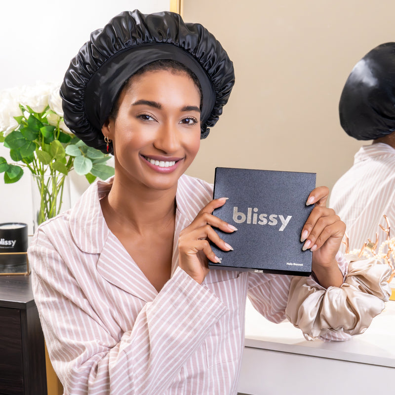 Blissy Halo Bonnet - Black - Blissy Mulberry Silk Blissy Halo Bonnet ā Black