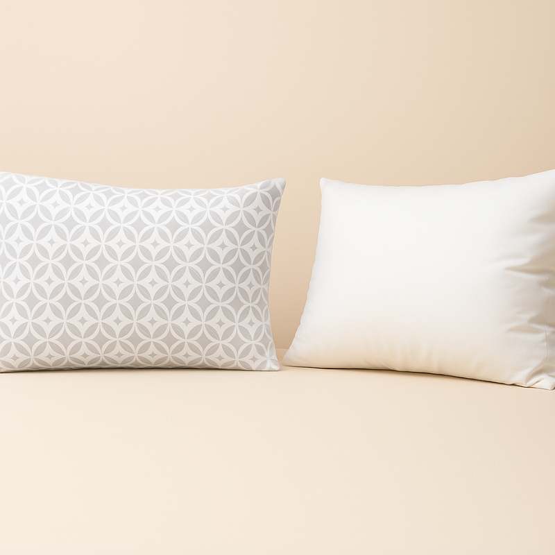Side-by-side image of memory foam vs down pillow highlighting differences in support and texture