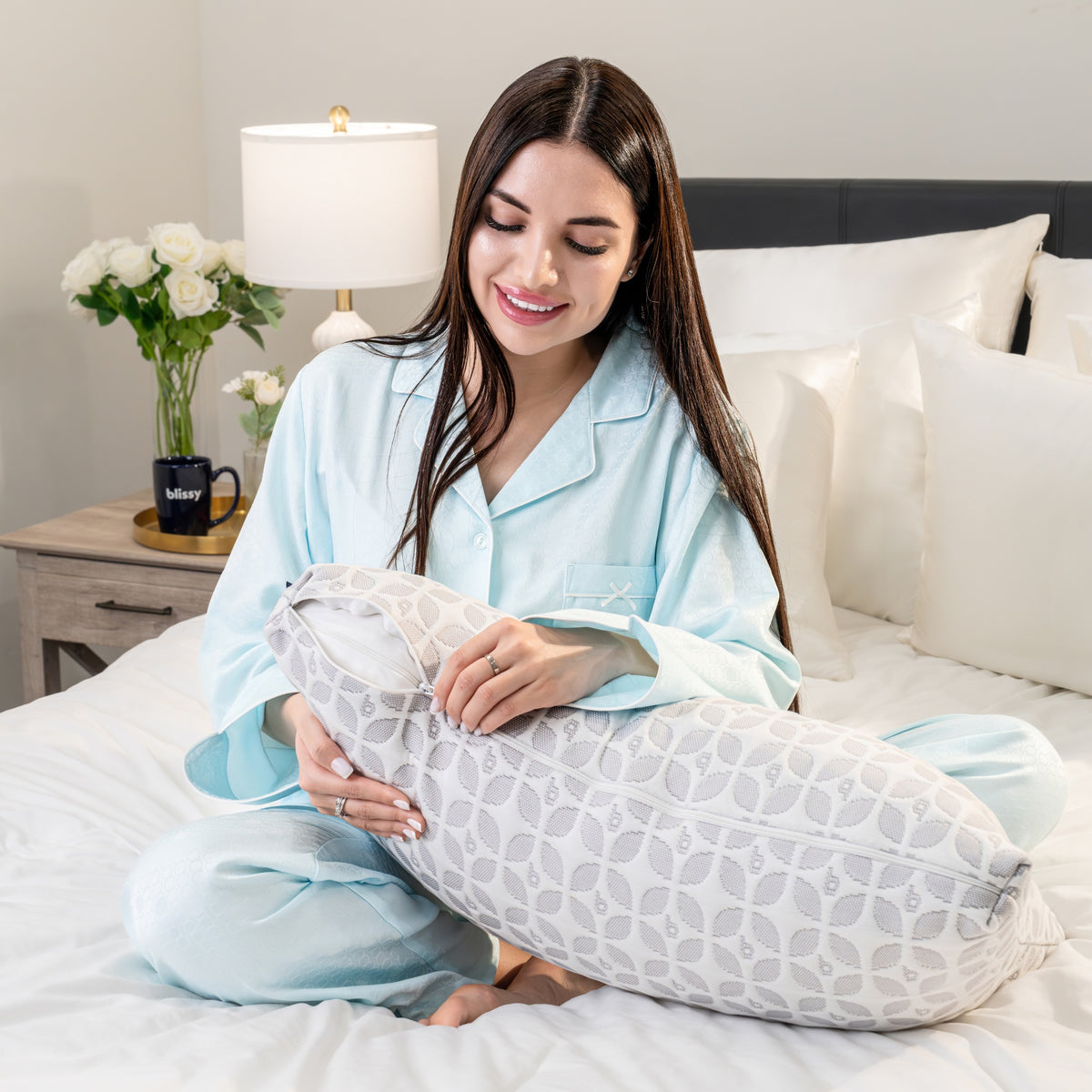 Blissy Crescent Silk Signature Adjustable Pillow Detail – King