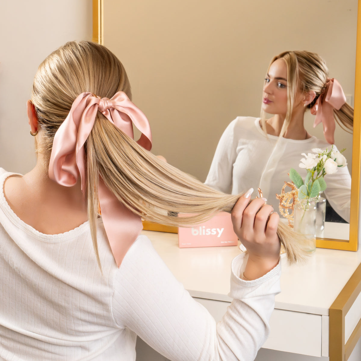 Blissy Mulberry Silk Blissy Hair Ribbon – Rose Gold
