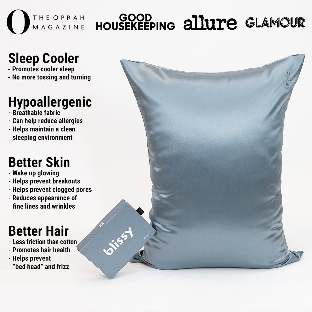 Ash Blue Mulberry Silk Pillowcase – Blissy Queen