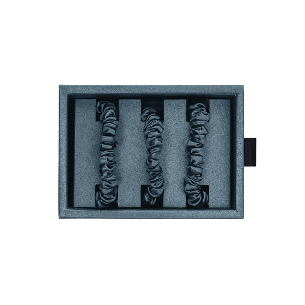 Blissy Ash Blue Silk Blissy Skinny Scrunchies Detail –