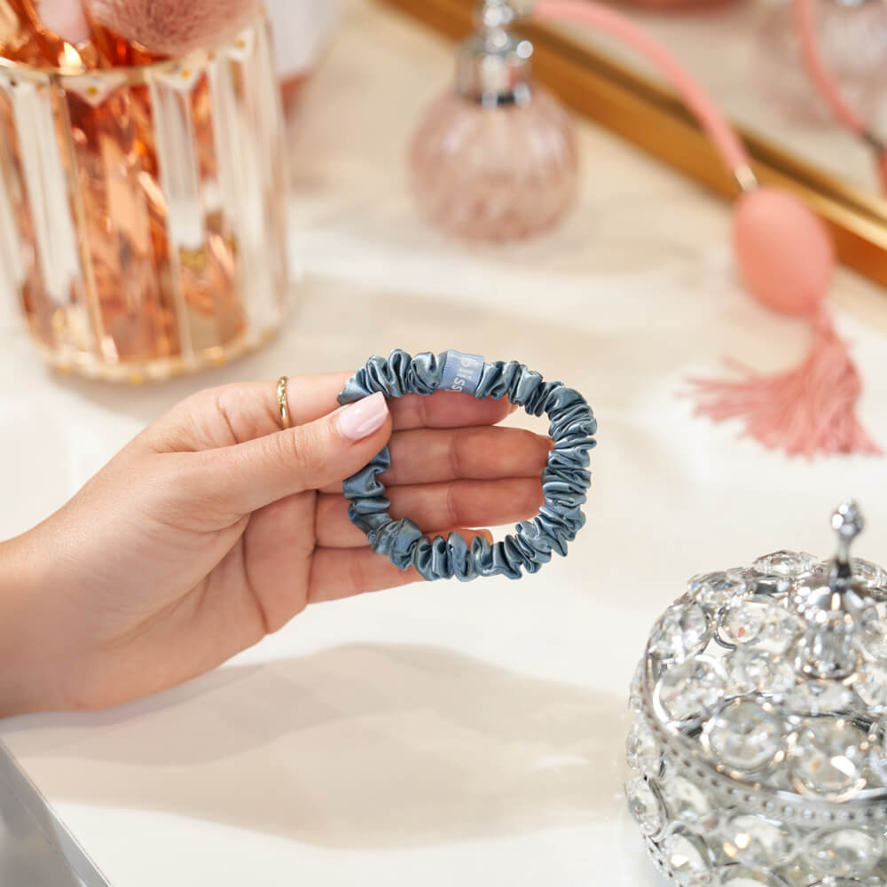 Blissy Ash Blue Silk Blissy Skinny Scrunchies Detail –