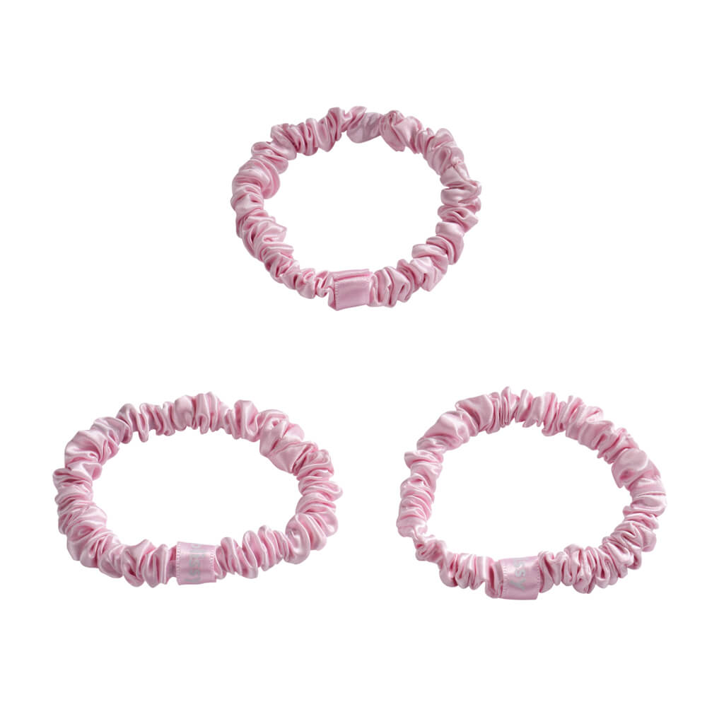 Blush Blissy Skinny Scrunchies Close-Up – Blissy 22 Momme Silk