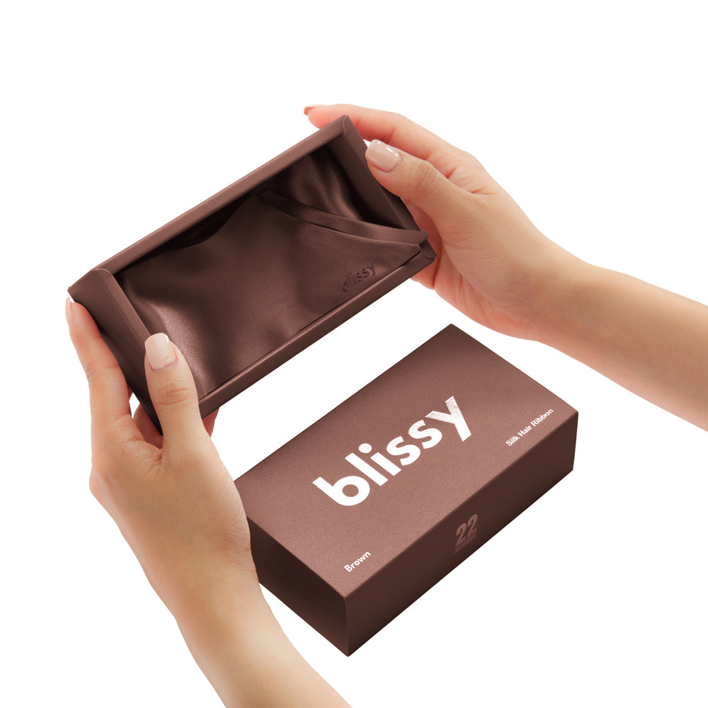 Chocolate Blissy Hair Ribbon Close-Up – Blissy 22 Momme Silk
