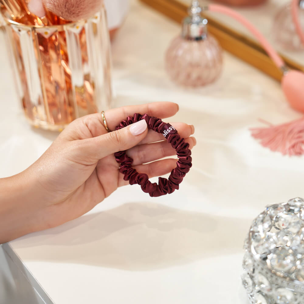Blissy Burgundy Silk Blissy Skinny Scrunchies Detail –