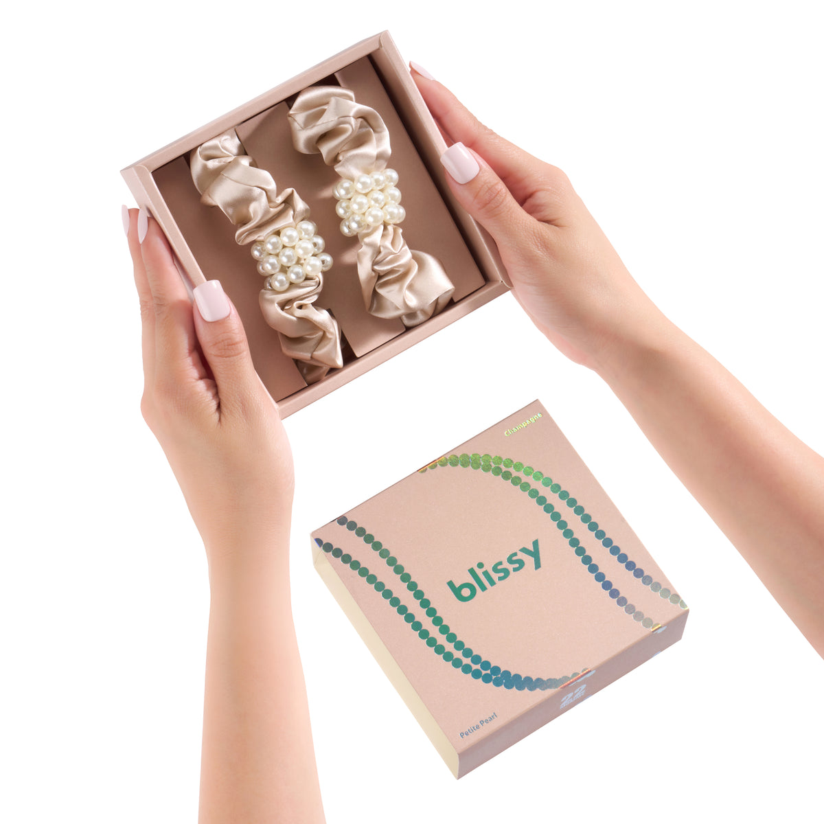 Champagne Mulberry Silk Blissy Petite Pearl Scrunchies – Blissy