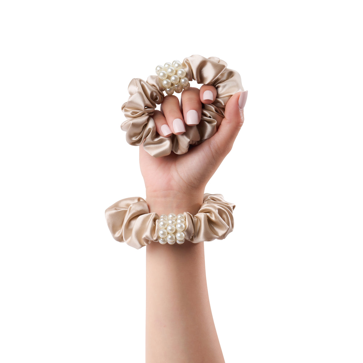 Champagne Blissy Petite Pearl Scrunchies – Blissy Premium Silk