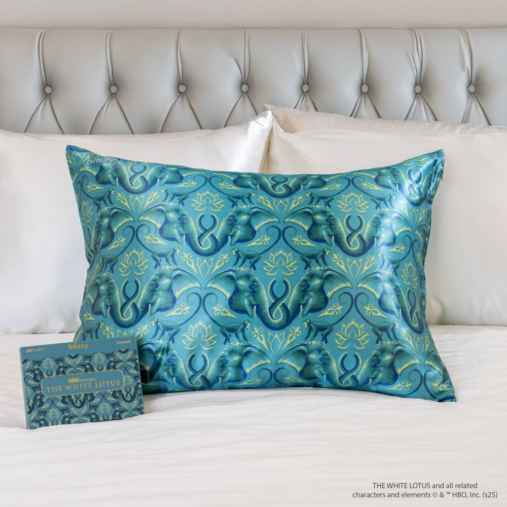 Blissy King White Lotus Pillowcase Lifestyle – Mulberry Silk