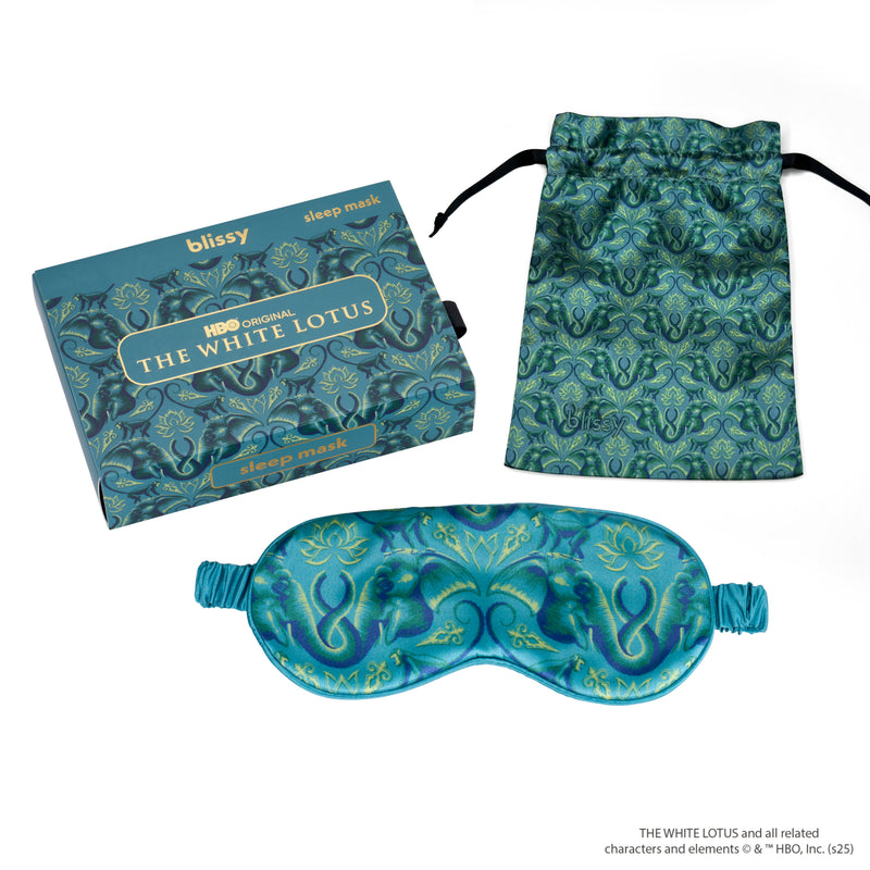 Sleep Mask - White Lotus - Emerald Jungle - Blissy White Lotus Sleep Mask – 22 Momme Mulberry Silk, 100% Silk