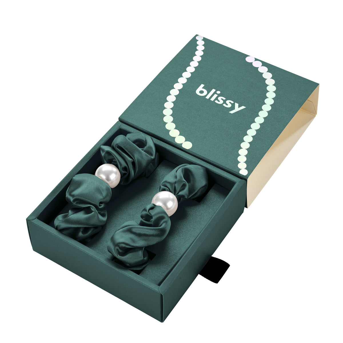 Blissy Emerald Silk Blissy Pearl Scrunchies Detail –