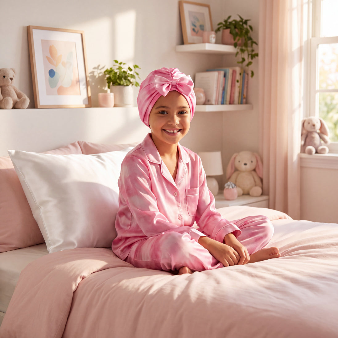 Blissy Junior Bow Bonnet - Pink Tie Dye