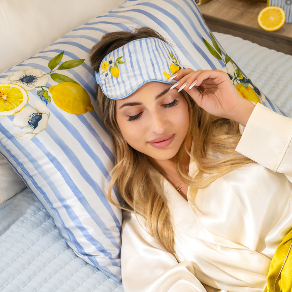 Lemon Bloom Sleep Mask Close-Up – Blissy 22 Momme Silk