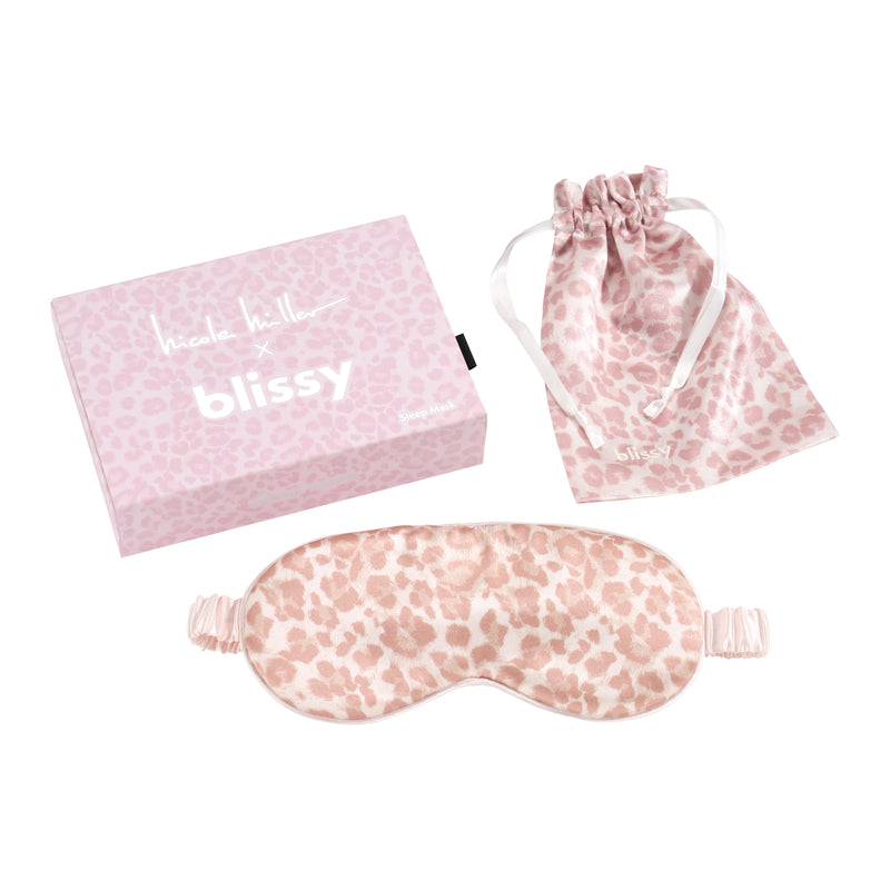 Sleep Mask - Nicole Miller - Mauve Cheetah - Blissy Mauve Cheetah Sleep Mask – 22 Momme Mulberry Silk, 100% Silk