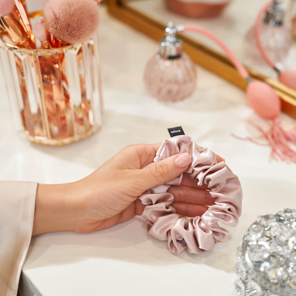 Pink Blissy Scrunchies Close-Up – Blissy 22 Momme Silk