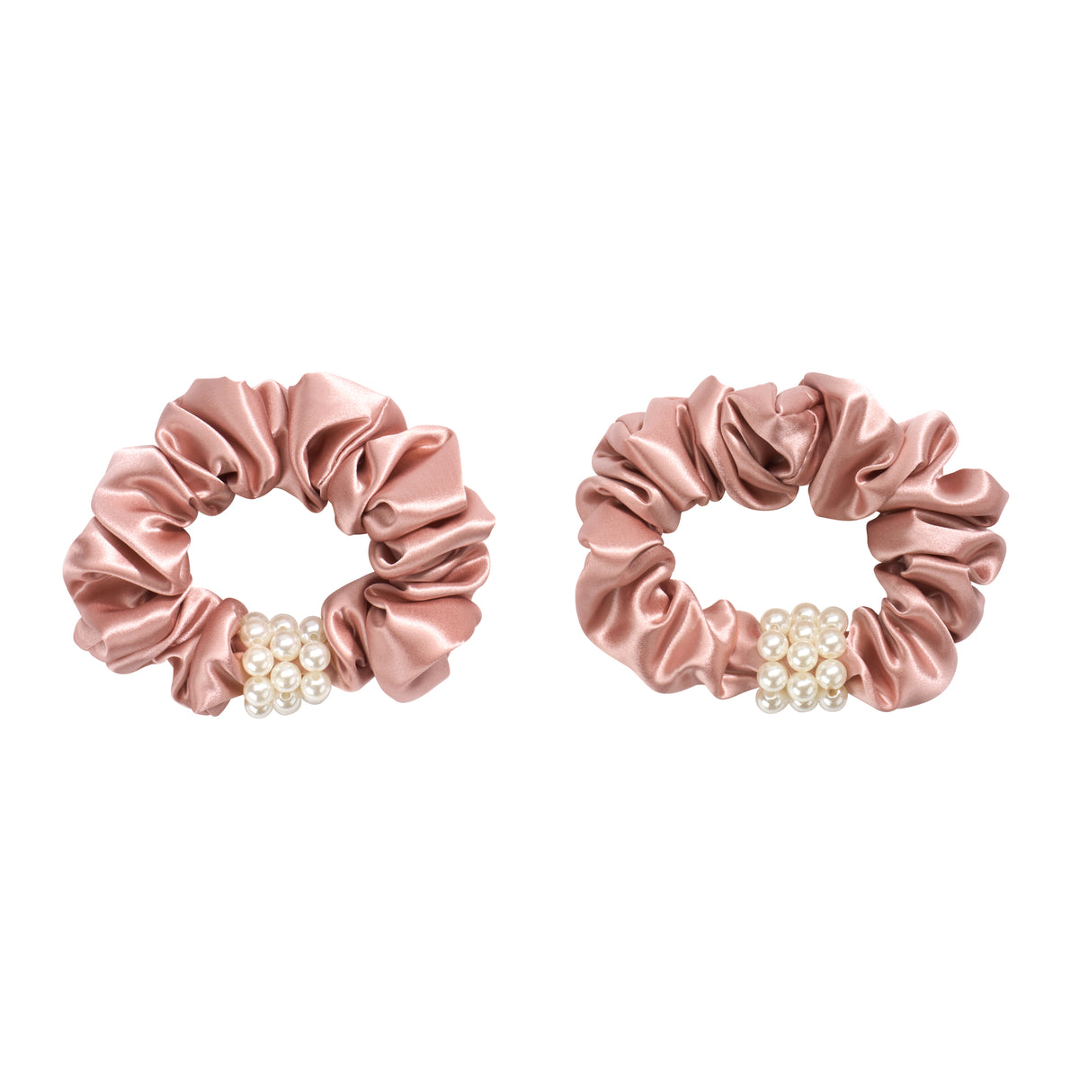 Rose Gold Blissy Petite Pearl Scrunchies Close-Up – Blissy 22 Momme Silk