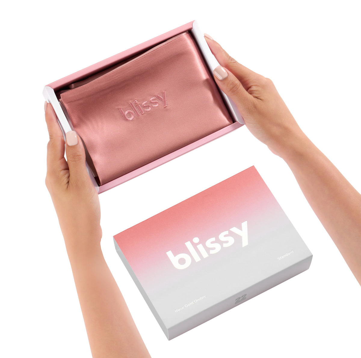 Blissy Rose Gold Ombre Silk Pillowcase Detail – King