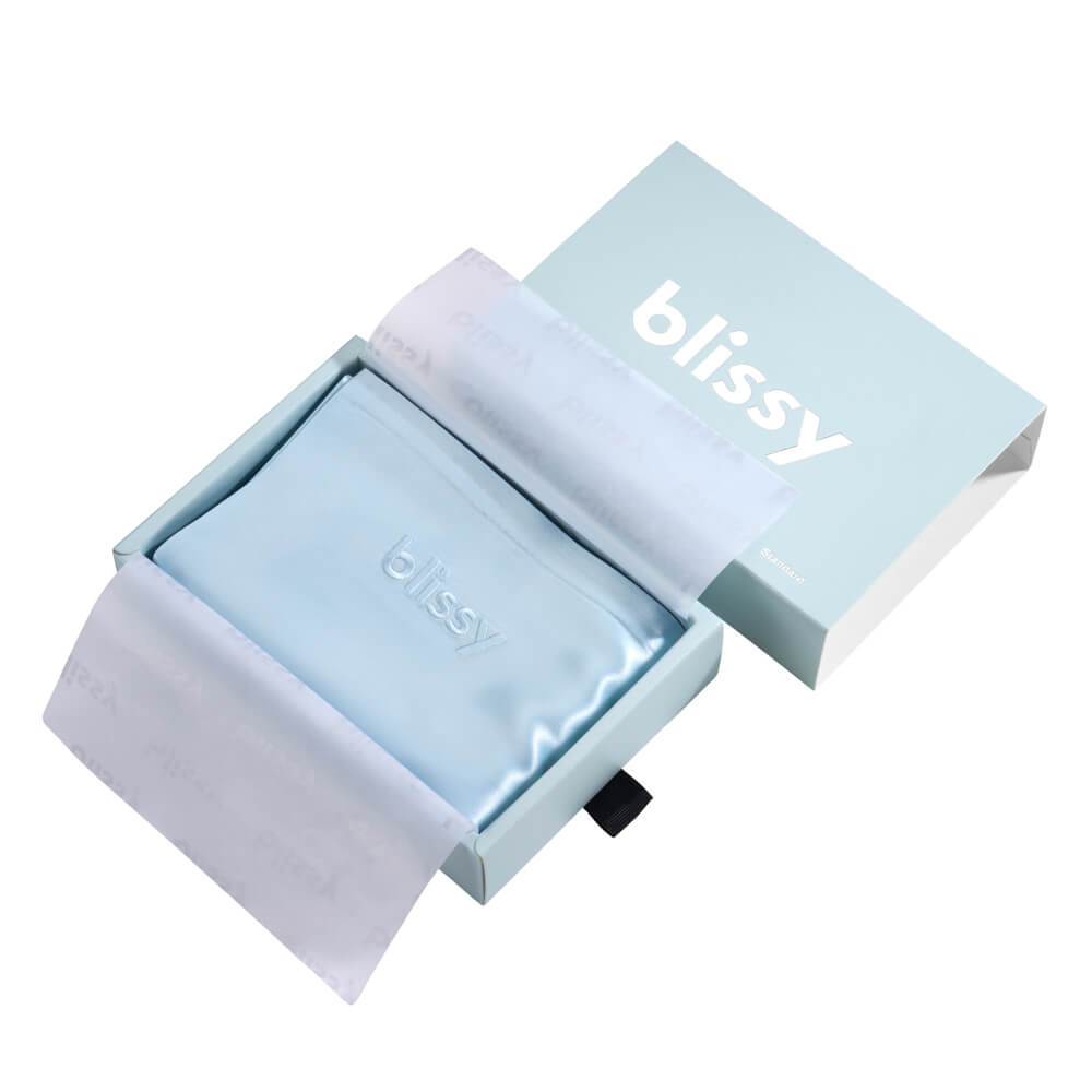 Blissy Sky Blue Silk Pillowcase Detail – King