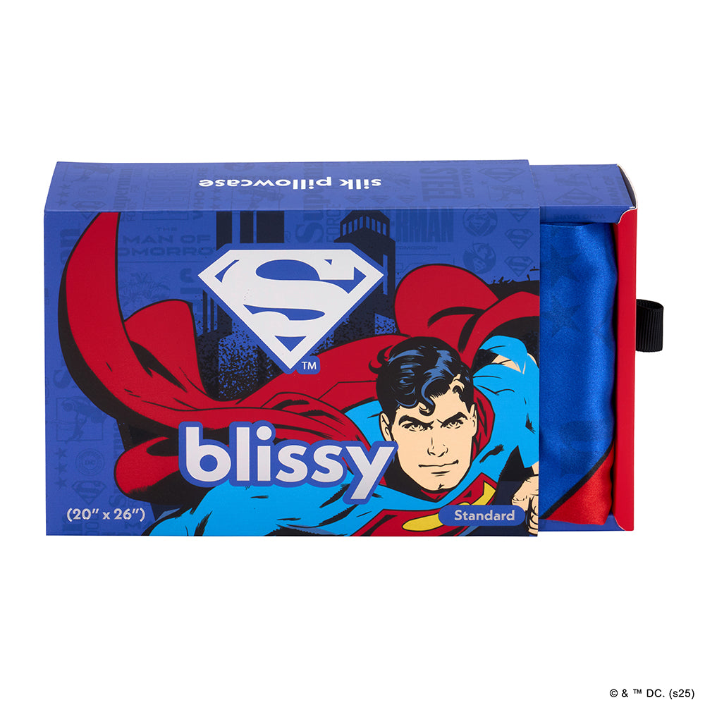 Superman Dreams Pillowcase Close-Up – Blissy 22 Momme Silk