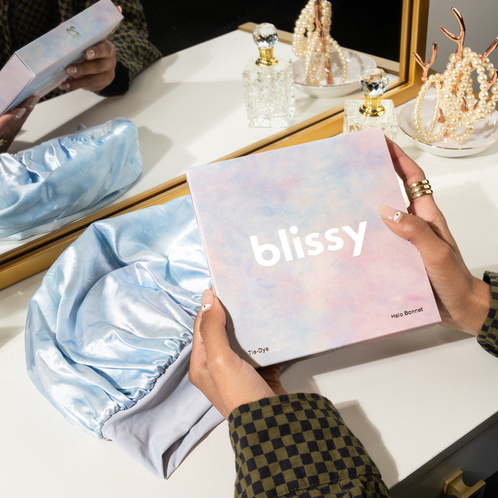 Blissy Tie Dye Silk Blissy Halo Bonnet Detail –