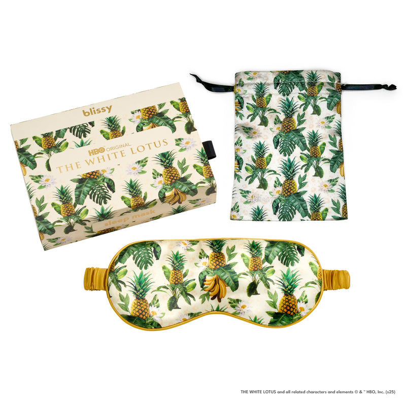 Sleep Mask - White Lotus - Pineapple - Blissy White Lotus Sleep Mask – 22 Momme Mulberry Silk, 100% Silk