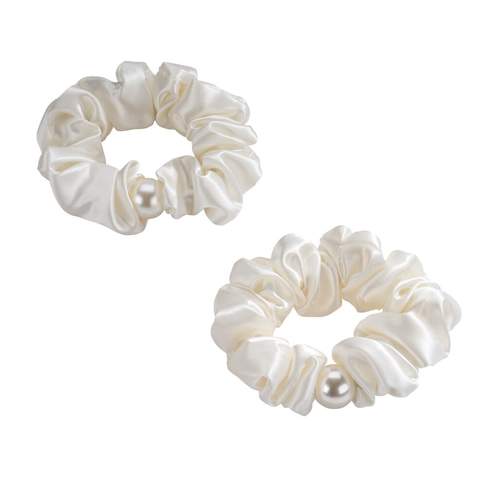 Blissy Mulberry Silk Blissy Pearl Scrunchies – White