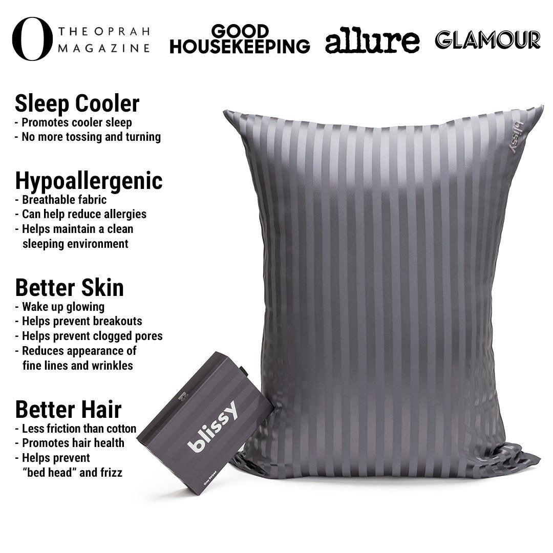 Grey Striped Mulberry Silk Pillowcase – Blissy King