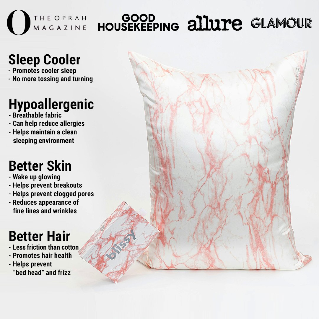Rose White Marble Mulberry Silk Pillowcase – Blissy King
