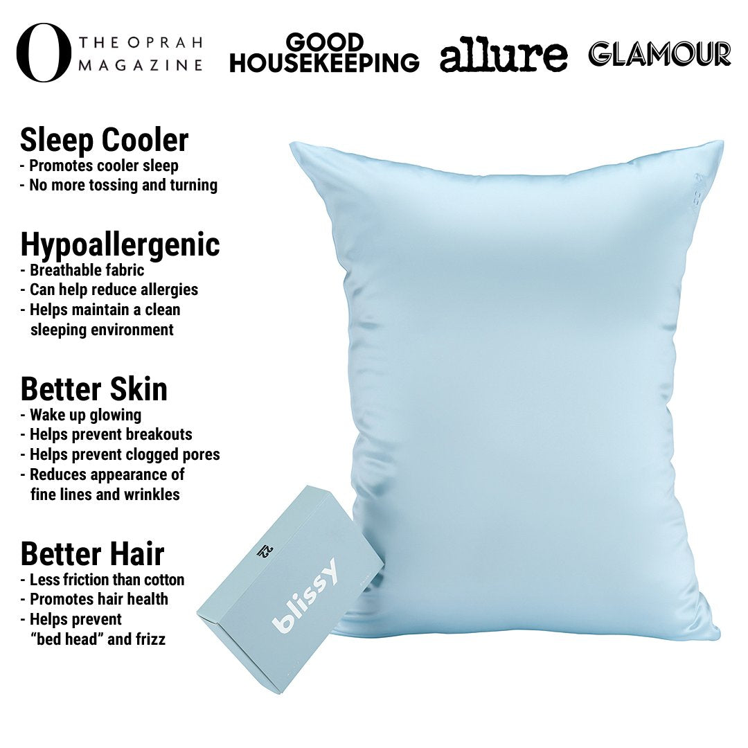 Sky Blue Mulberry Silk Pillowcase – Blissy Standard