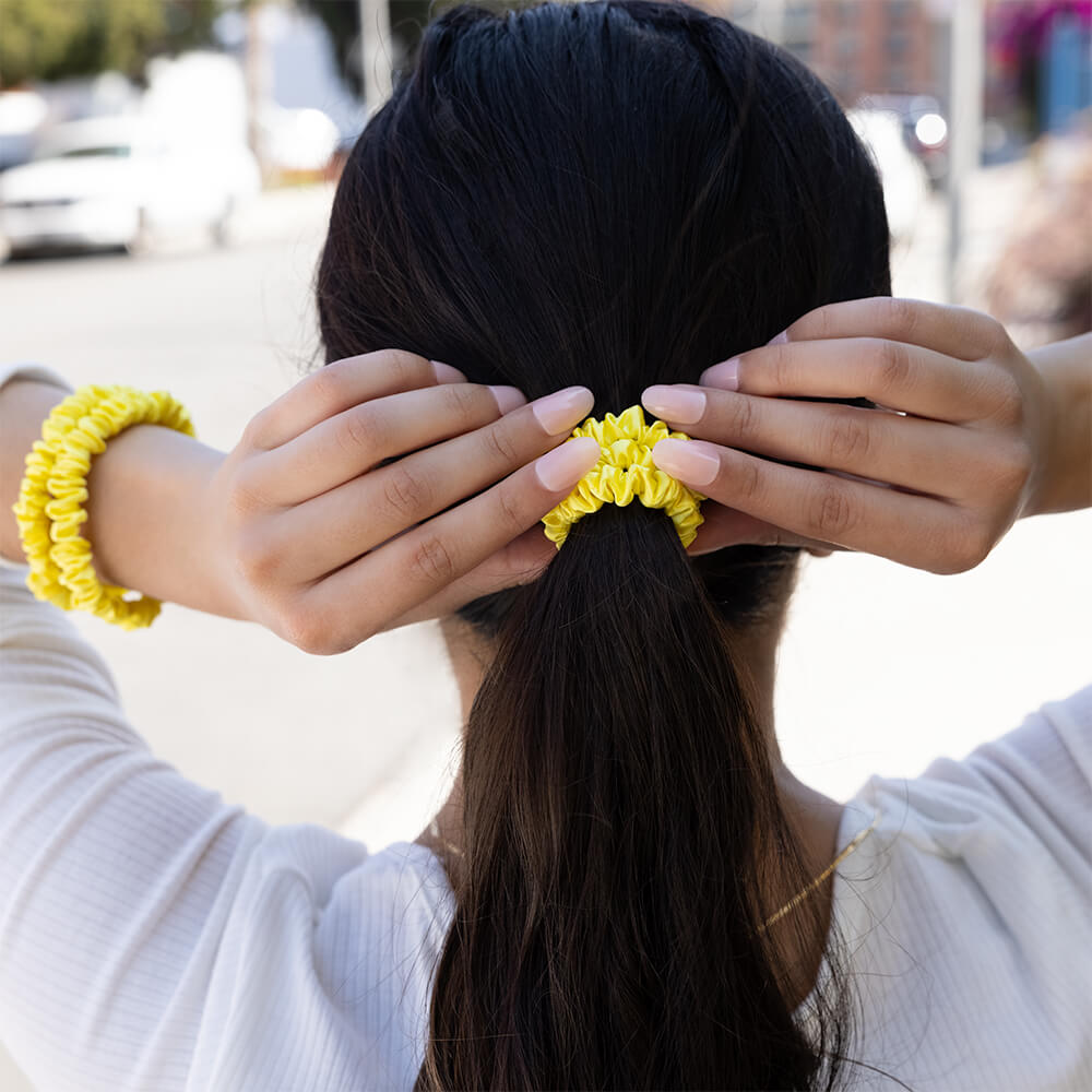 Sunshine Yellow Mulberry Silk Blissy Skinny Scrunchies – Blissy