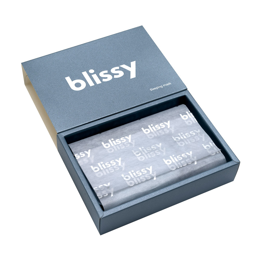 Blissy Ash Blue Silk Sleep Mask Detail –