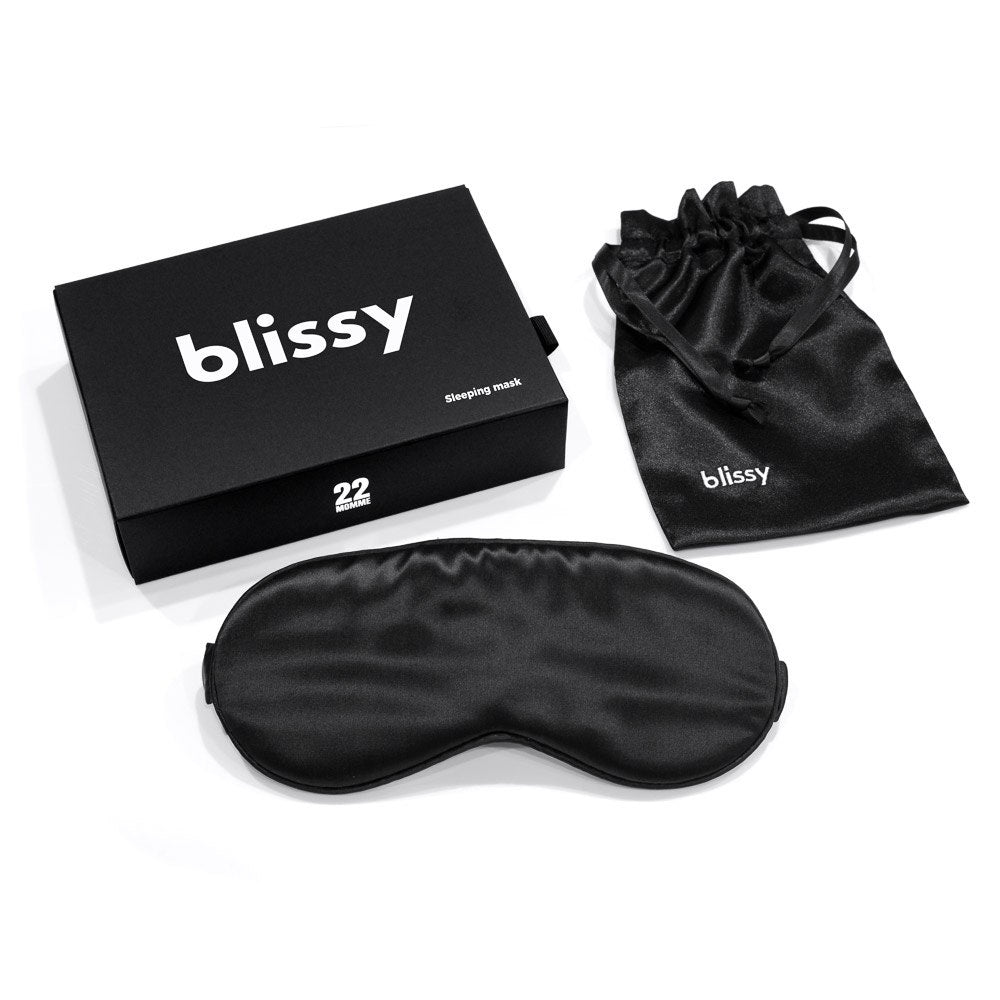 Blissy Black Sleep Mask – 22 Momme Mulberry Silk, 100% Silk