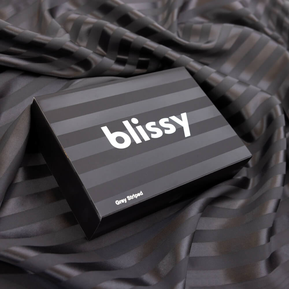 Blissy Grey Striped Silk Pillowcase Detail – King