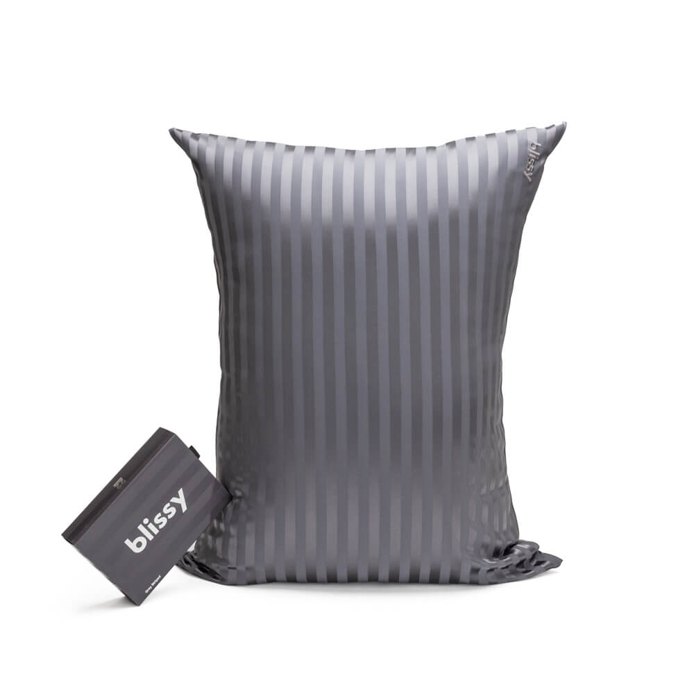 Blissy King Grey Striped Pillowcase Lifestyle – Mulberry Silk