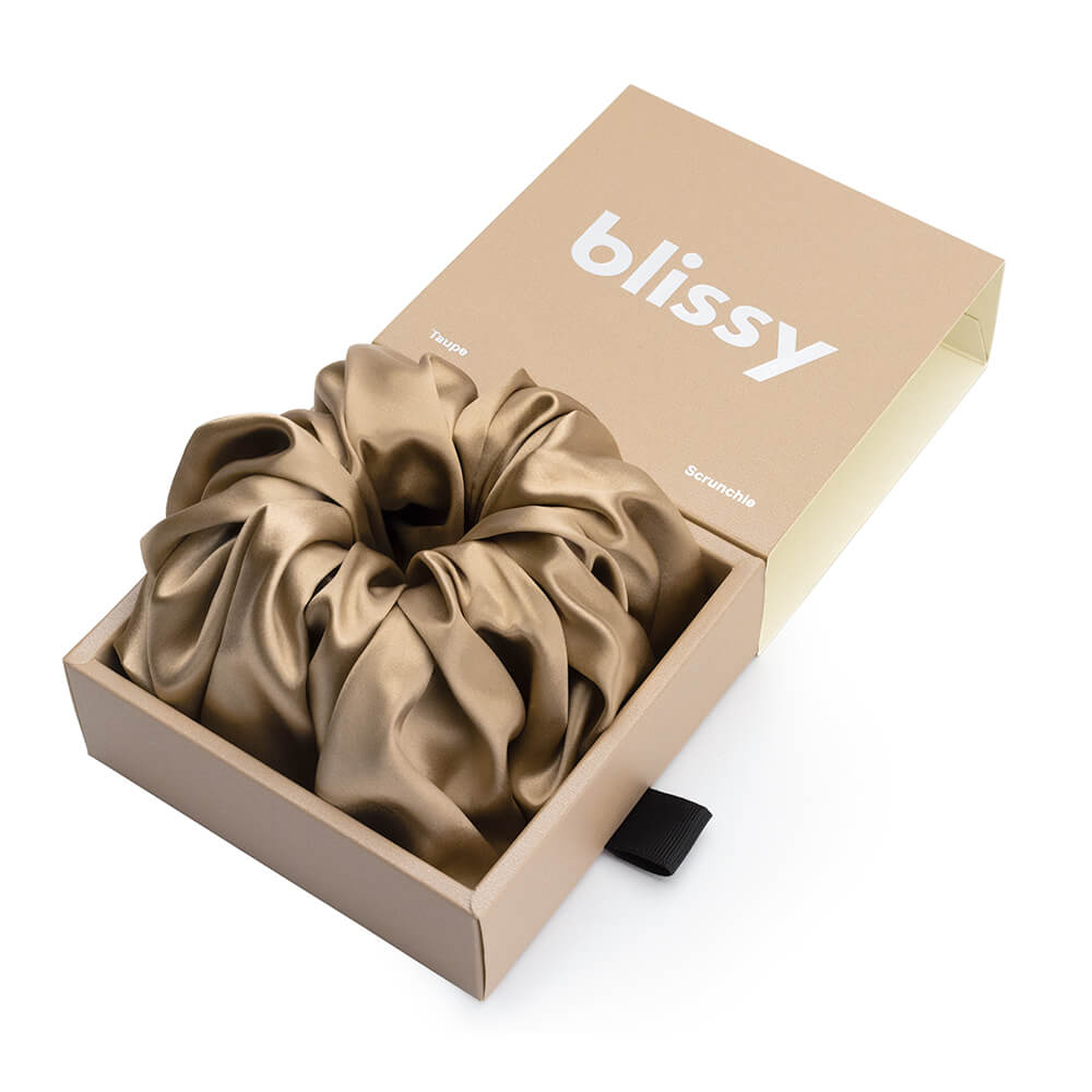 Blissy Taupe Blissy Oversized Scrunchie – 22 Momme Mulberry Silk, 100% Silk
