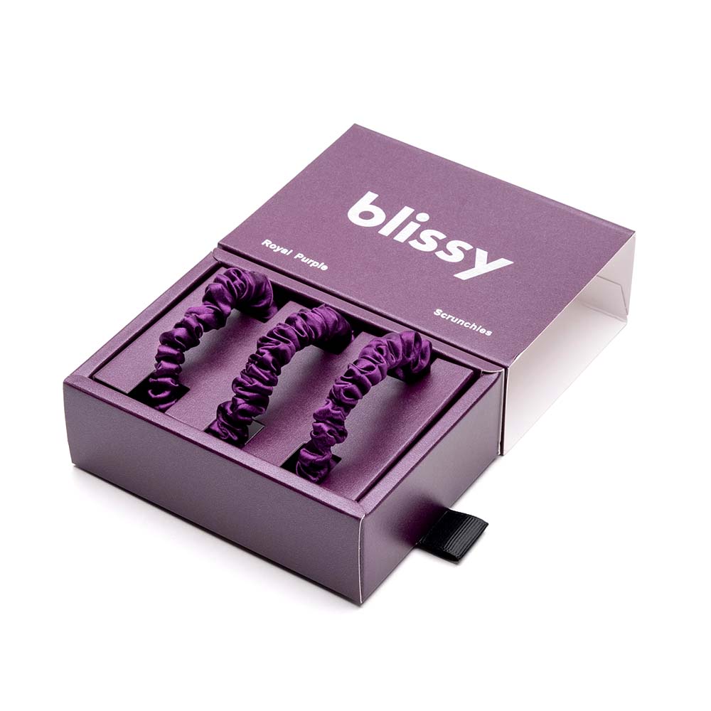 Blissy Royal Purple Blissy Skinny Scrunchies – 22 Momme Mulberry Silk, 100% Silk
