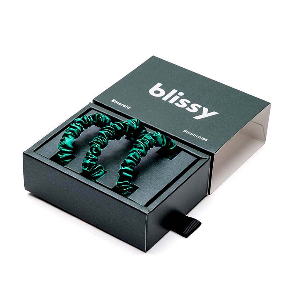 Blissy Emerald Blissy Skinny Scrunchies – 22 Momme Mulberry Silk, 100% Silk