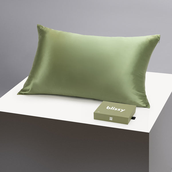 Blissy Standard Olive Pillowcase – 22 Momme Mulberry Silk, 100% Silk