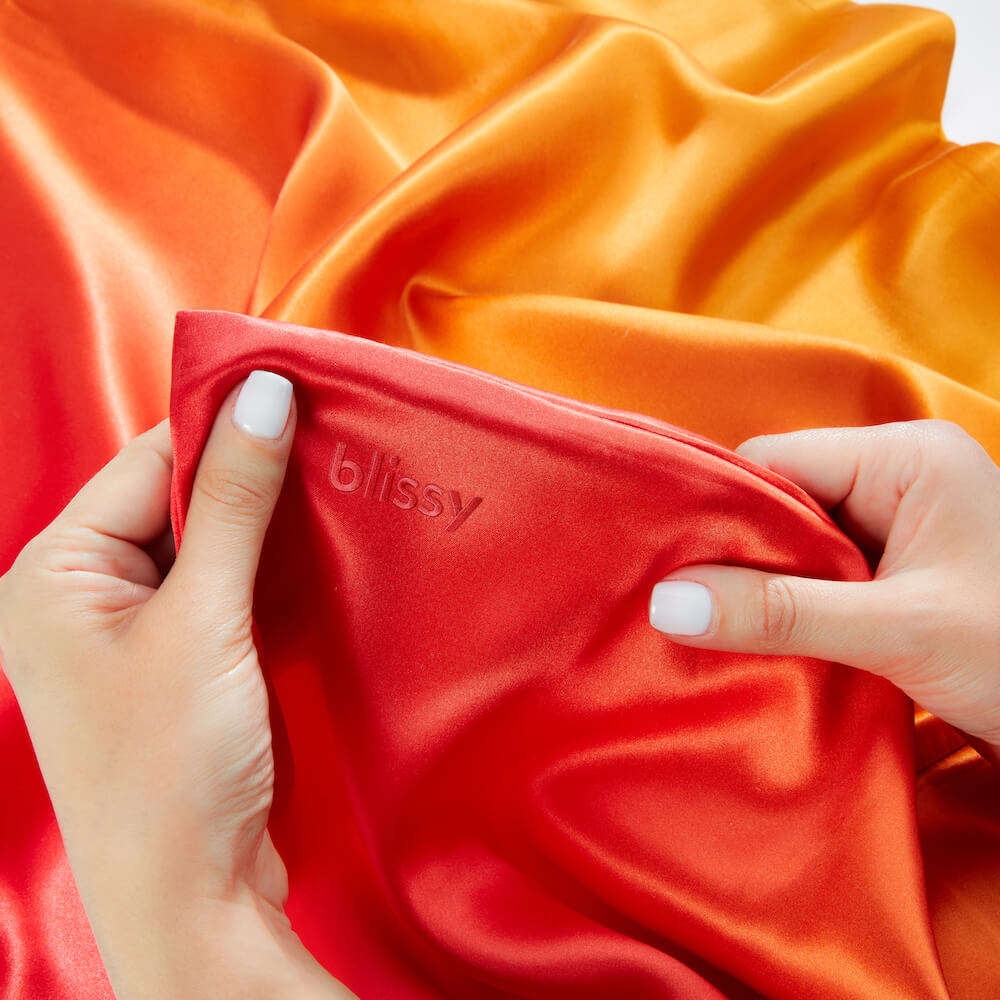 Blissy Standard Orange Ombre Pillowcase Lifestyle – Mulberry Silk
