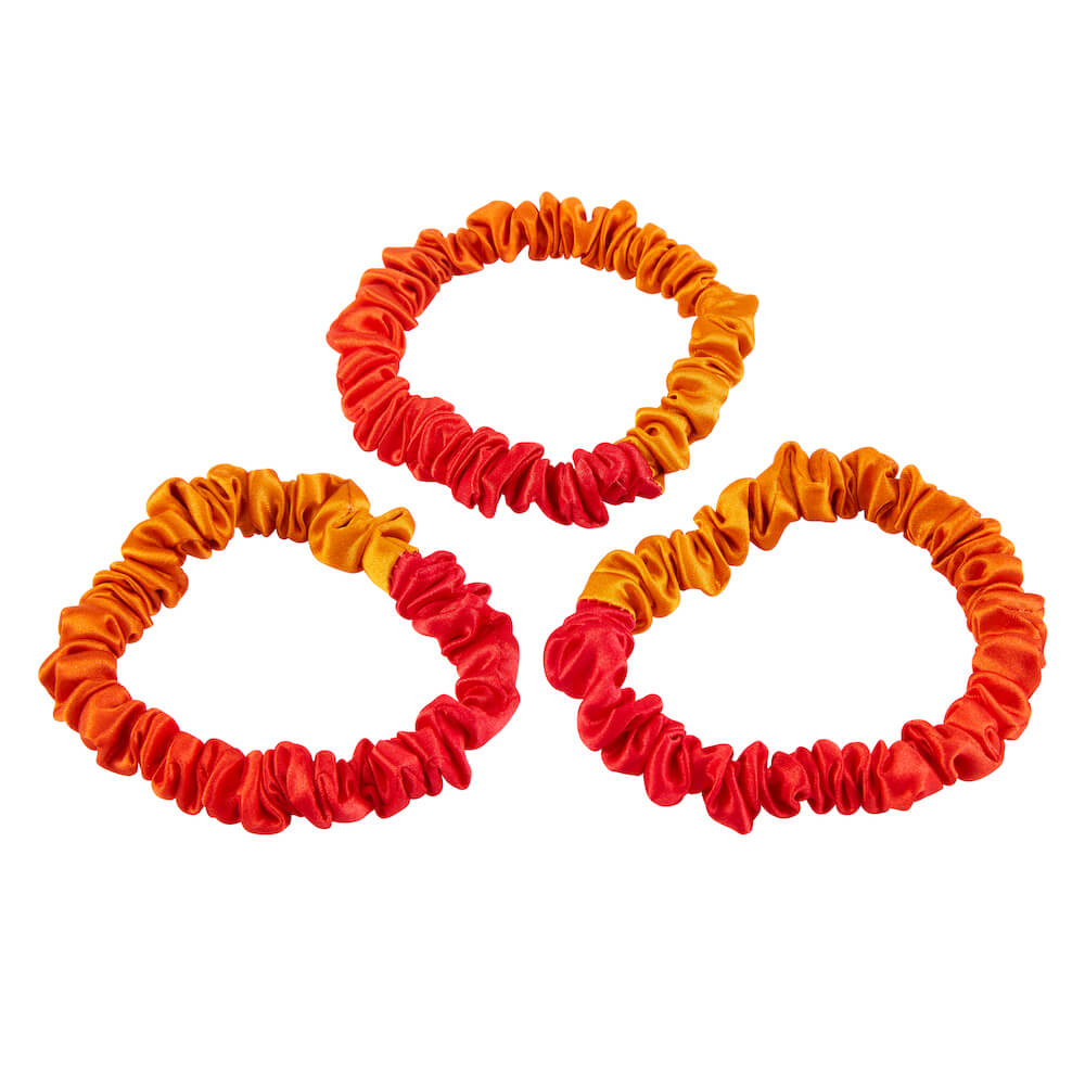 Orange Ombre Blissy Skinny Scrunchies Close-Up – Blissy 22 Momme Silk