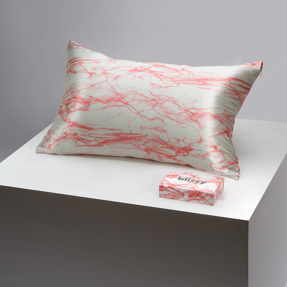 Blissy King Rose White Marble Pillowcase – 22 Momme Mulberry Silk, 100% Silk