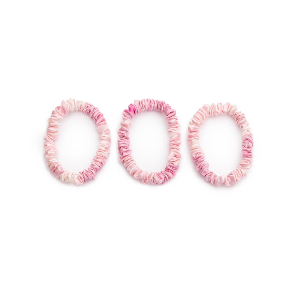Blissy Mulberry Silk Blissy Skinny Scrunchies – Pink Tie-Dye