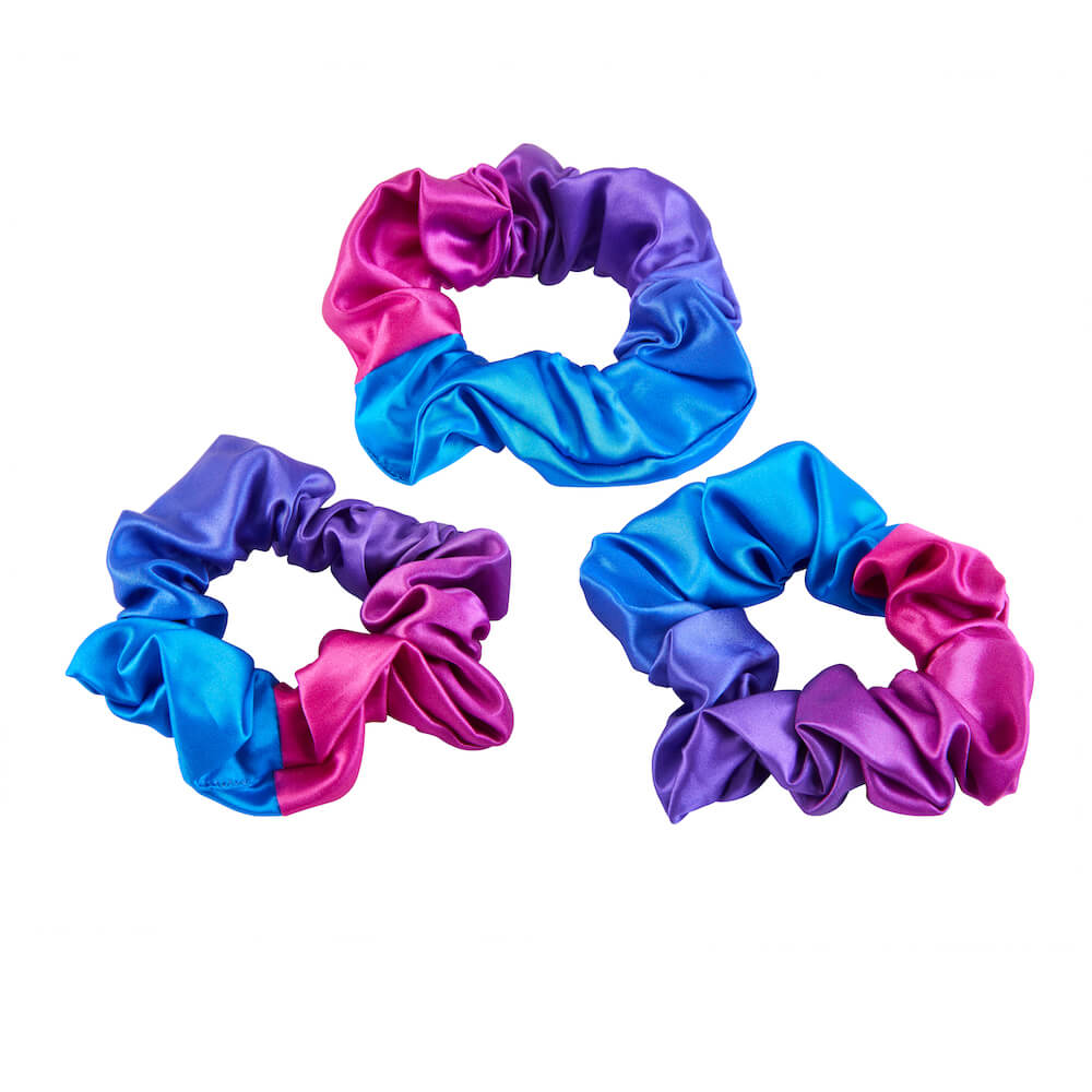 Purple Ombre Blissy Scrunchies Close-Up – Blissy 22 Momme Silk