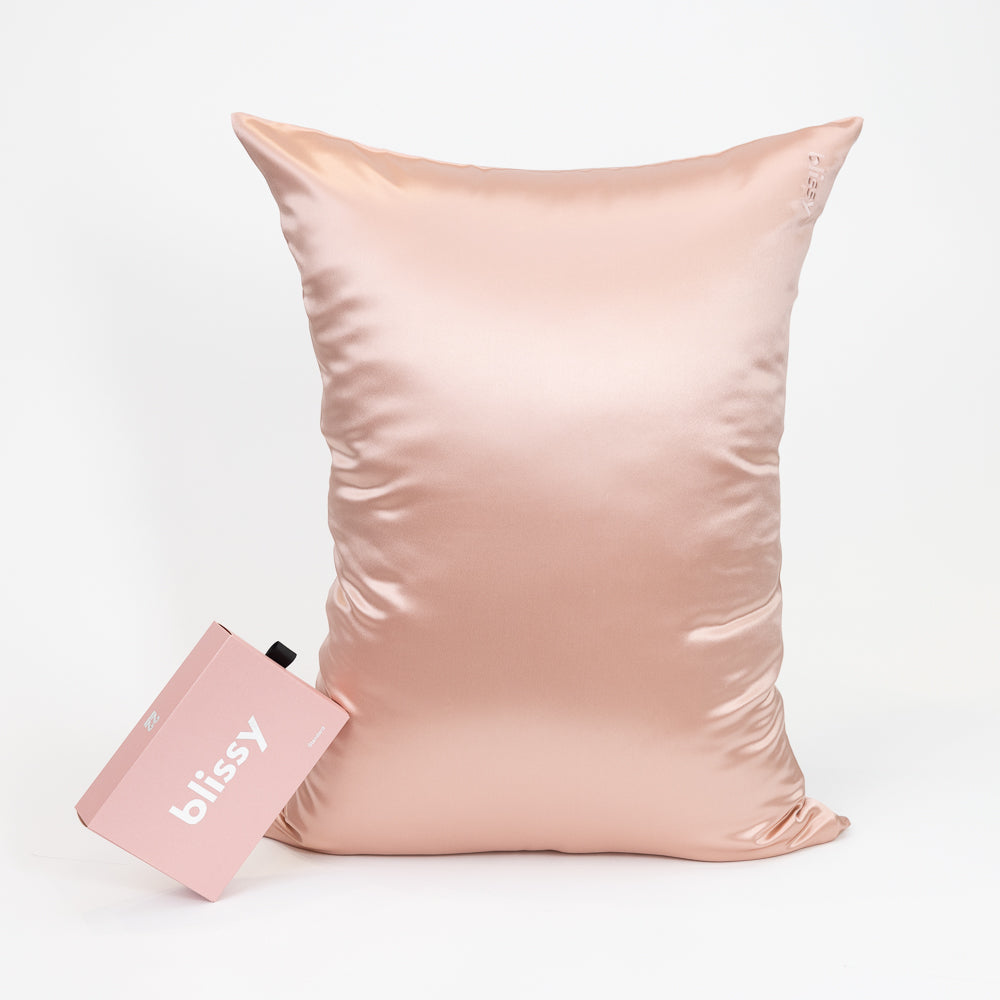 Blissy Standard Rose Gold Pillowcase Lifestyle – Mulberry Silk