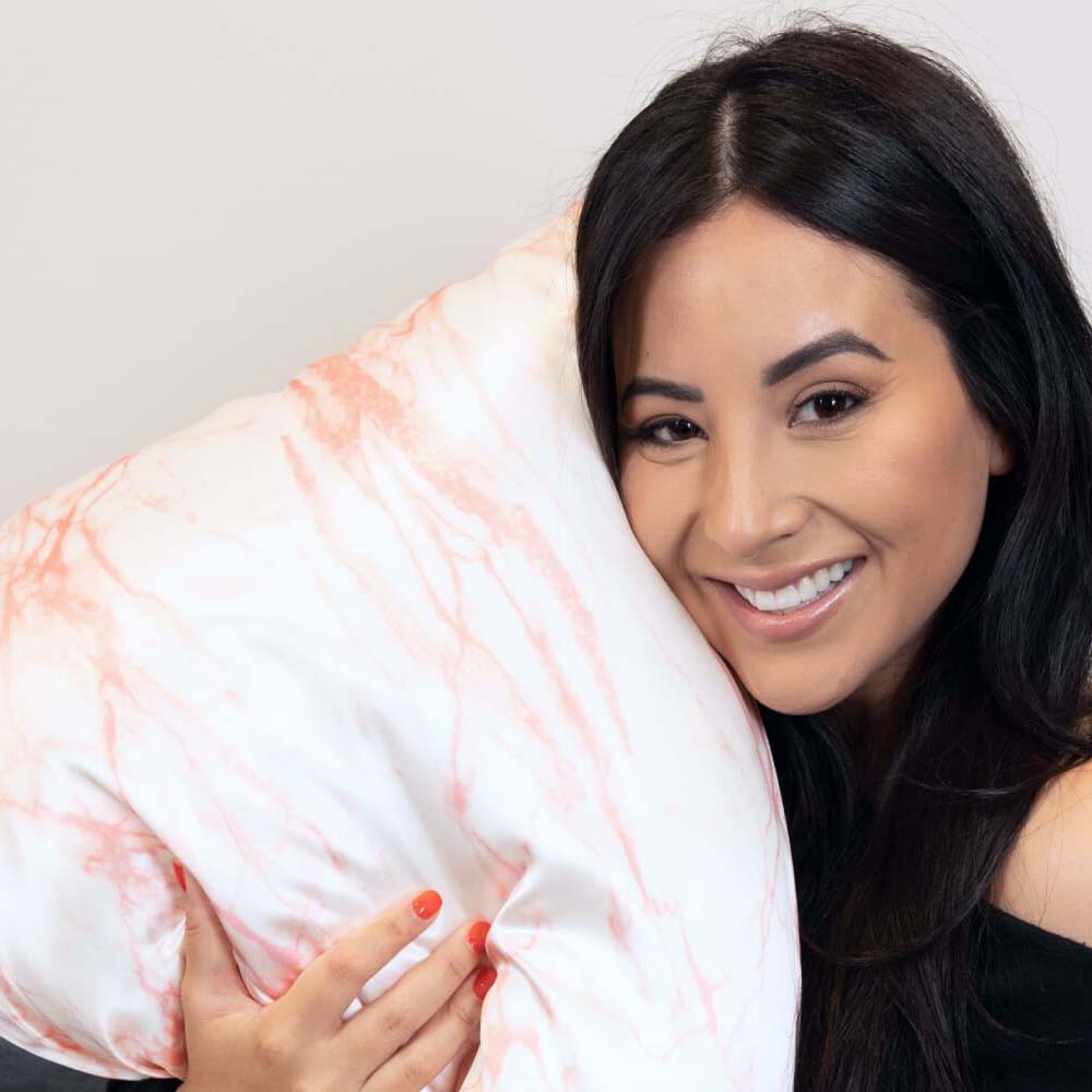 Blissy Rose White Marble Silk Pillowcase Detail – King