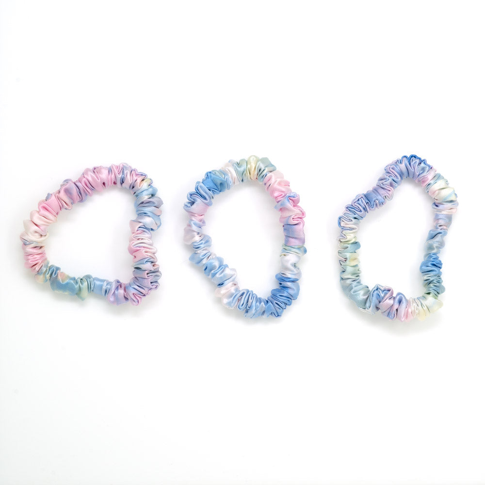Blissy Yellow Tie-Dye Silk Blissy Skinny Scrunchies Detail –