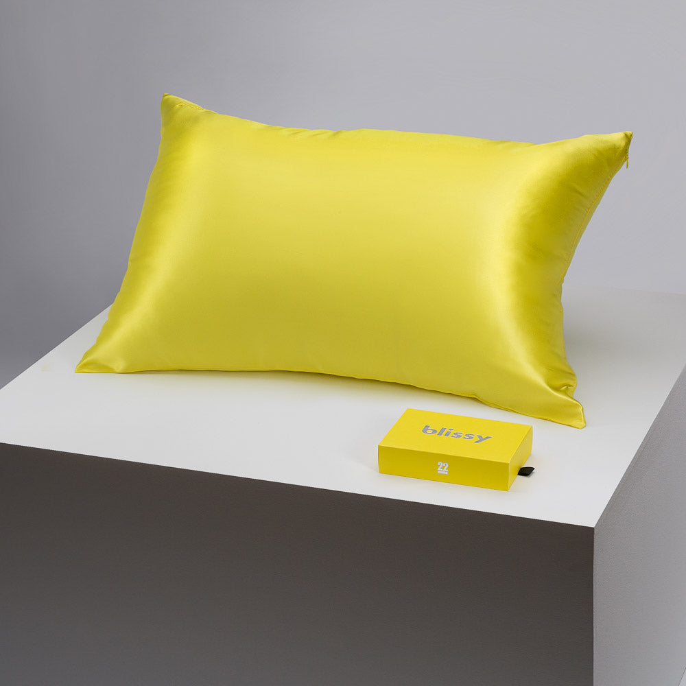Blissy Queen Sunshine Yellow Pillowcase – 22 Momme Mulberry Silk, 100% Silk