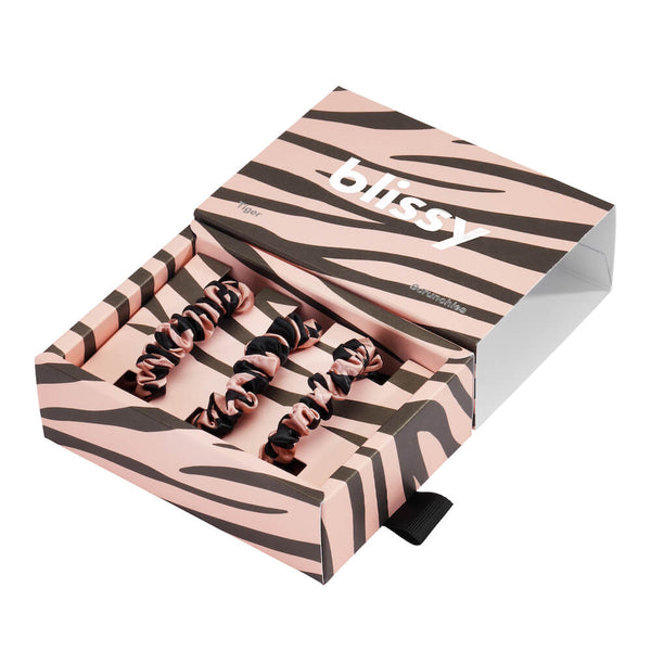 Blissy Tiger Blissy Skinny Scrunchies – 22 Momme Mulberry Silk, 100% Silk
